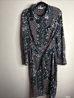 Black Floral & Dot Long-Sleeve Tie-Waist Shirt Dress